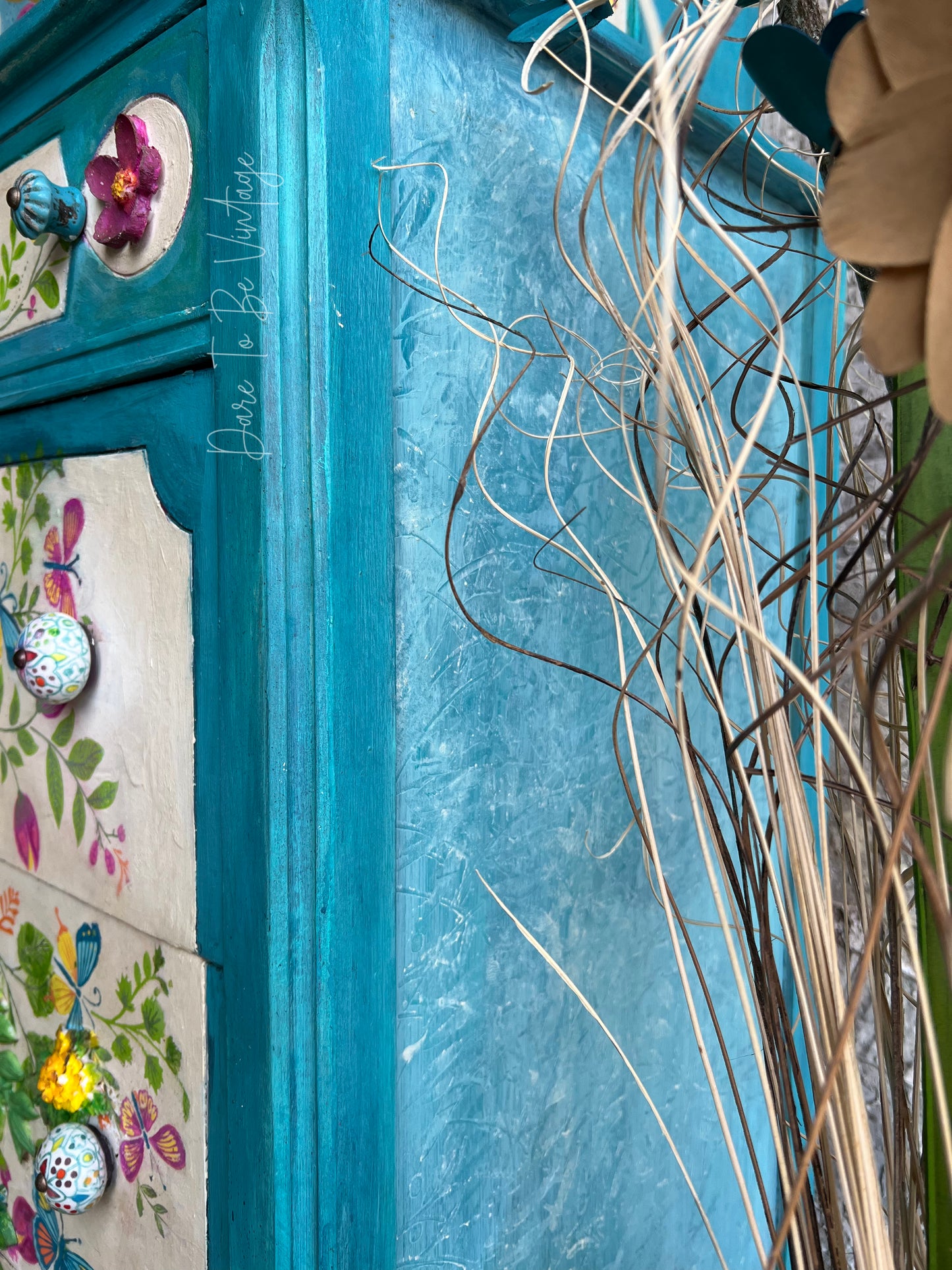 'Dance Amongst The Garden ' Hand Painted Folk Art Whimsical Bird Floral Dresser