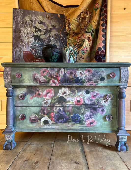 'Life Is A Garden' Antique Dresser / Buffet / Credenza / Entryway Piece