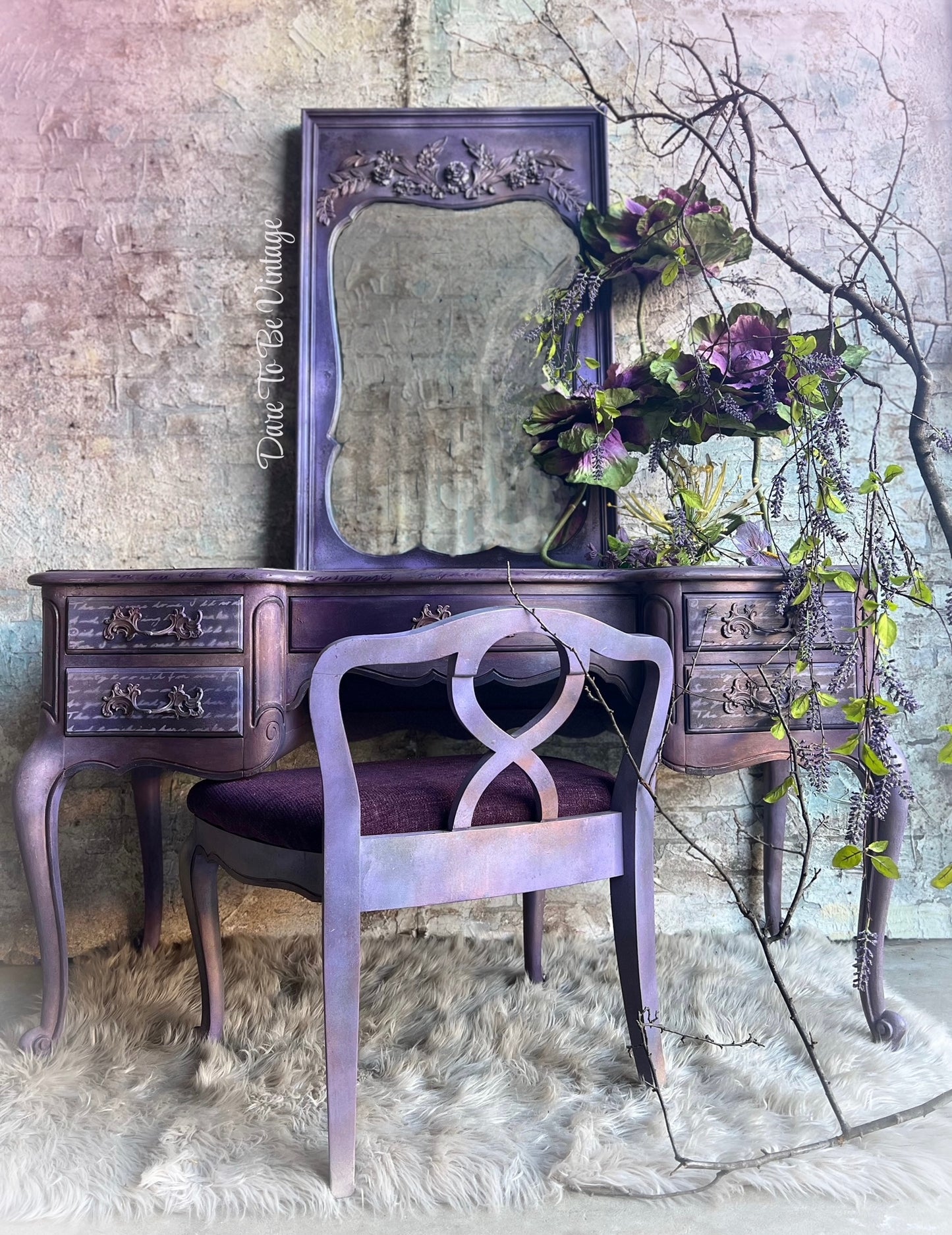 "Capture The Moment" Hand Painted Purple Vanity / Buffet / Entryway Table