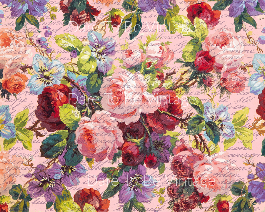 'Bloomstruck' Blush Pink Floral Script Decoupage Paper