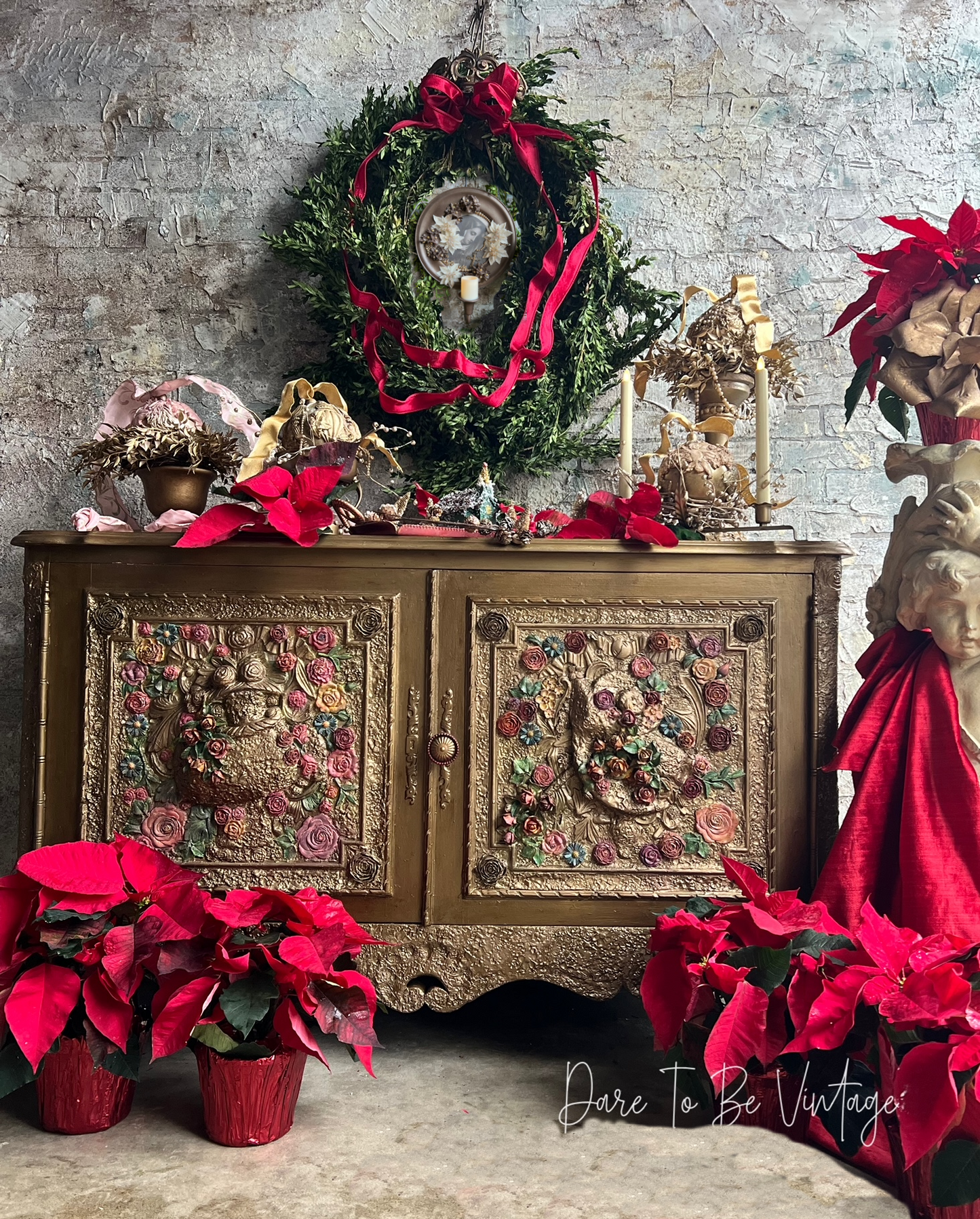 Old World Christmas Rustic Glam Poinsettia Ornament Decoration / Table Setting / Mantle Décor