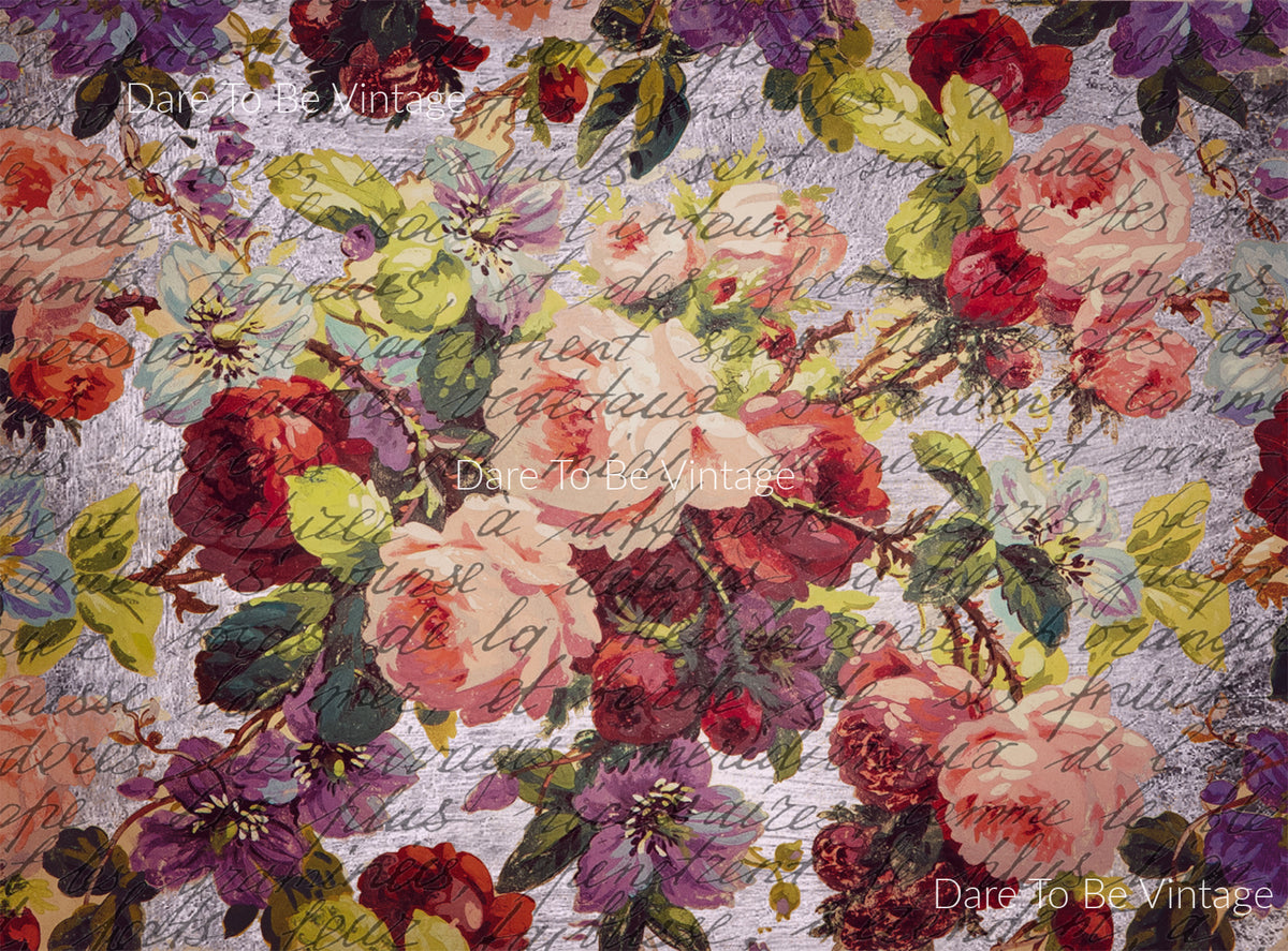 'The Artisan's Garden' Vintage Floral Script Decoupage Paper