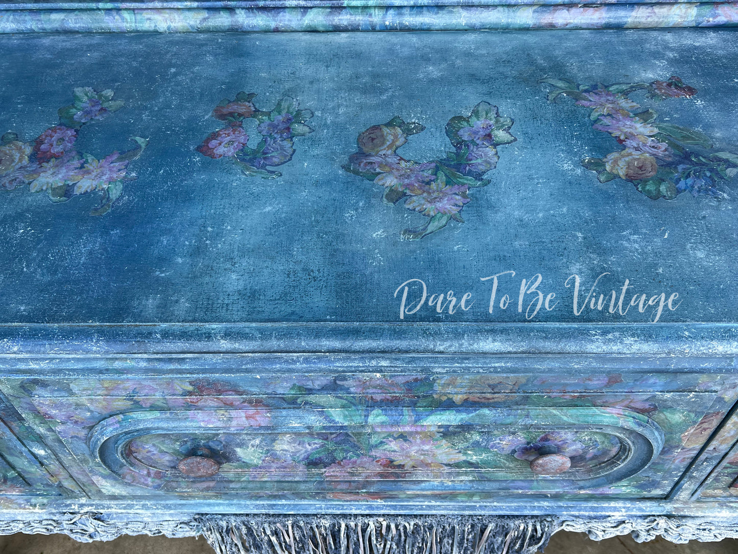 'Love Is In The Air ' Hand Painted Blue Jean Floral Buffet Sideboard