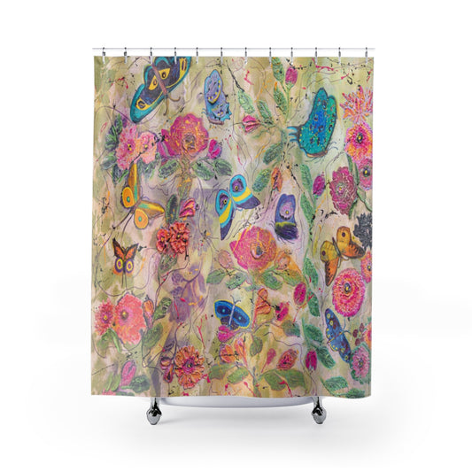 "You Give Me Butterflies" Butterfly Floral Shower Curtain