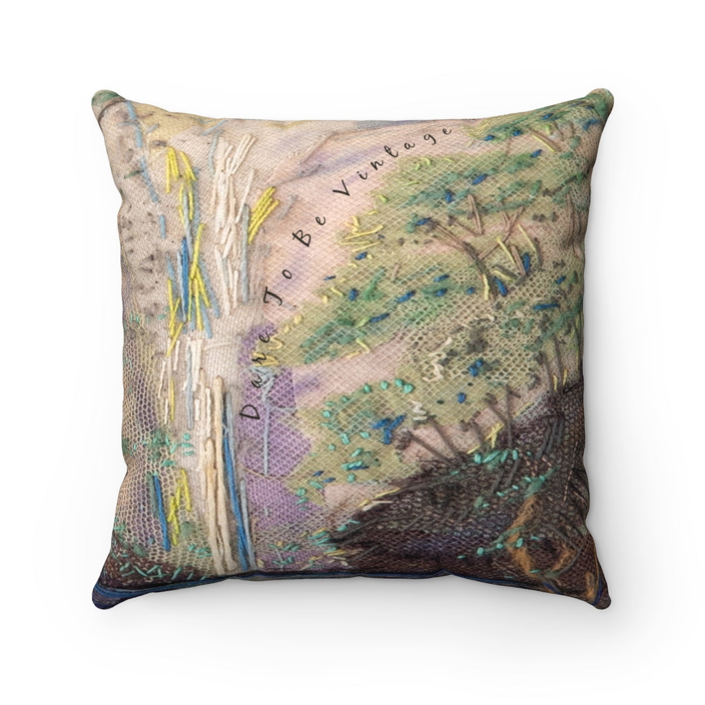 Vintage Inspired Faux Suede Square Pillow  Birds ~ Nature