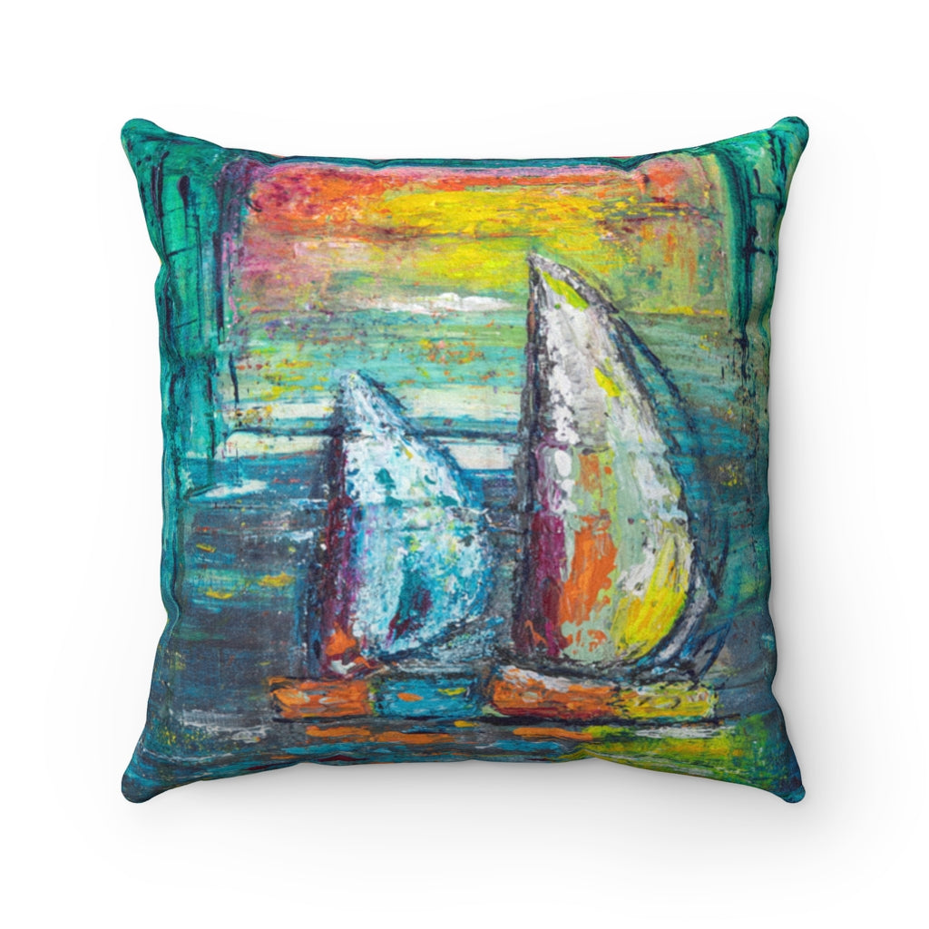 'A Quiet Morning At Sea ' Sailboat On The Ocean Accent Pillow