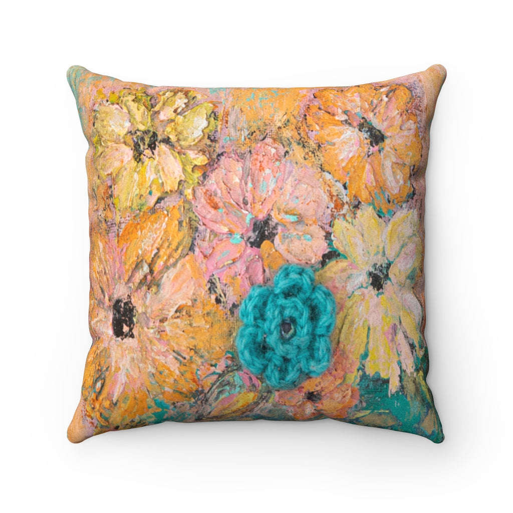 "Flourish" Floral Abstract Faux Suede Square Pillow