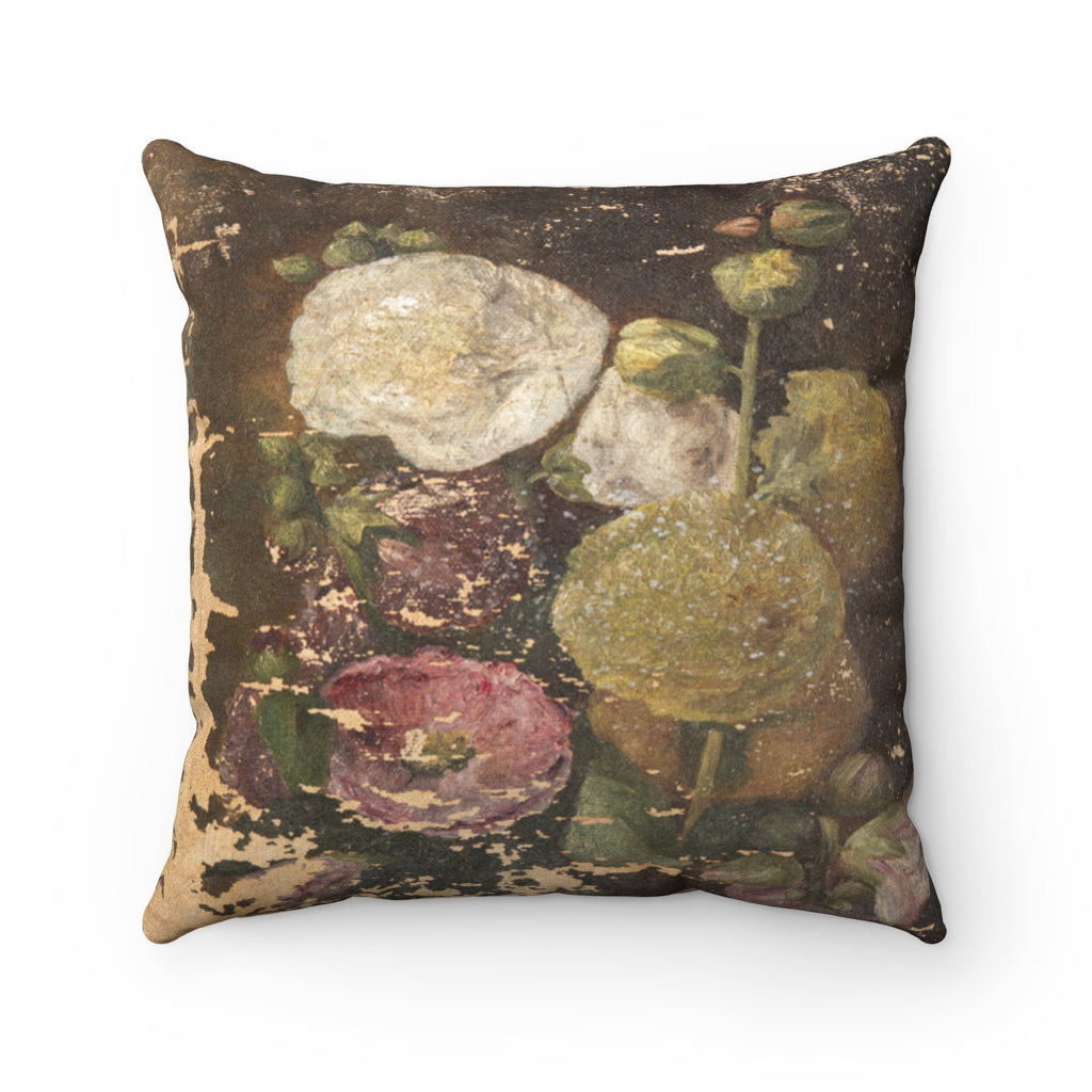 'Flirty Fleurs ' Rustic Floral Faux Suede Square Pillow