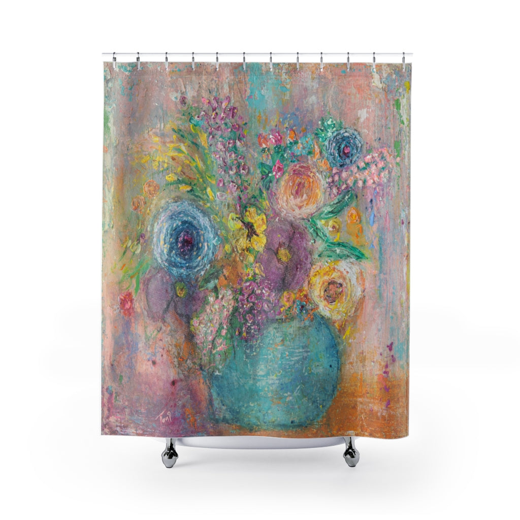 " Blooming Spring " Pastel Floral Shower Curtain