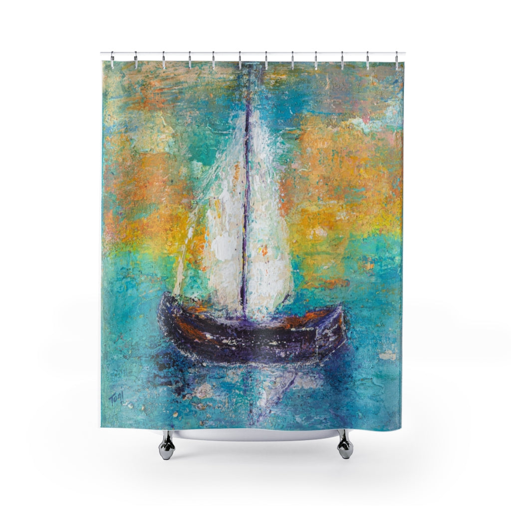 "Sail Away With Me " Sailboat Coastal Shower Curtain