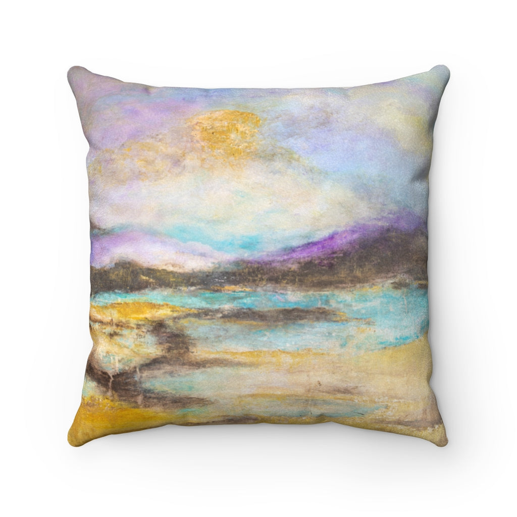 "A Midnight Summer Dream " Ocean Sunset Faux Suede Square Pillow