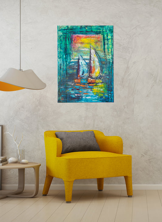 'A Quiet Morning At Sea' Abstract Sailboat Canvas Art