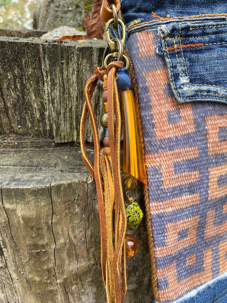 'Autumn Blues' Handmade Vintage Inspired Crossbody Leather Charm Print Bag