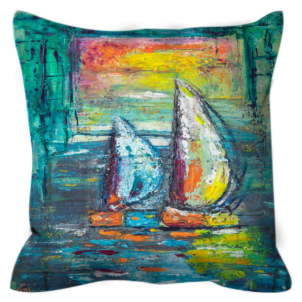 "A Quiet Morning At Sea" Outdoor Sailboat Pillow