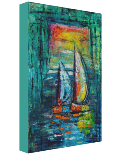 'A Quiet Morning At Sea' Abstract Sailboat Canvas Art