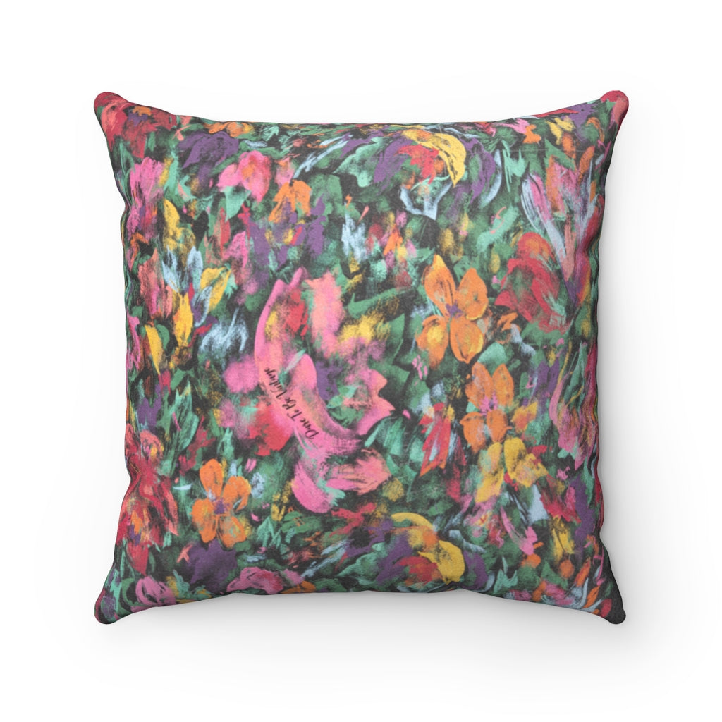 "Floral Romance " Vintage Inspired Floral Faux Suede Square Pillow