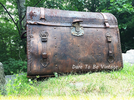 SOLD Antique 18th Century Leather Steamer Trunk