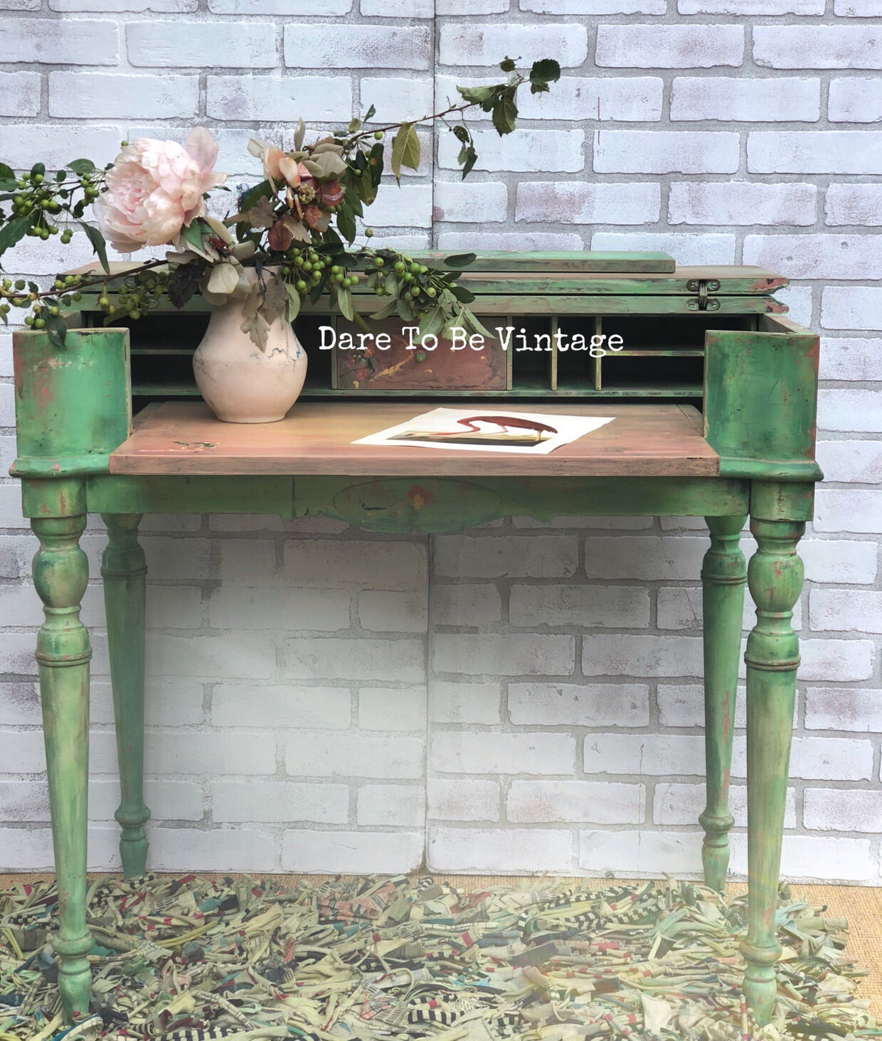 Sold Whimsical Writing Desk Hand Painted Flowers BoHo Chic