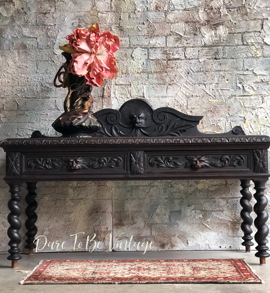 SOLD Antique Gothic Jacobean Oak Accent Table