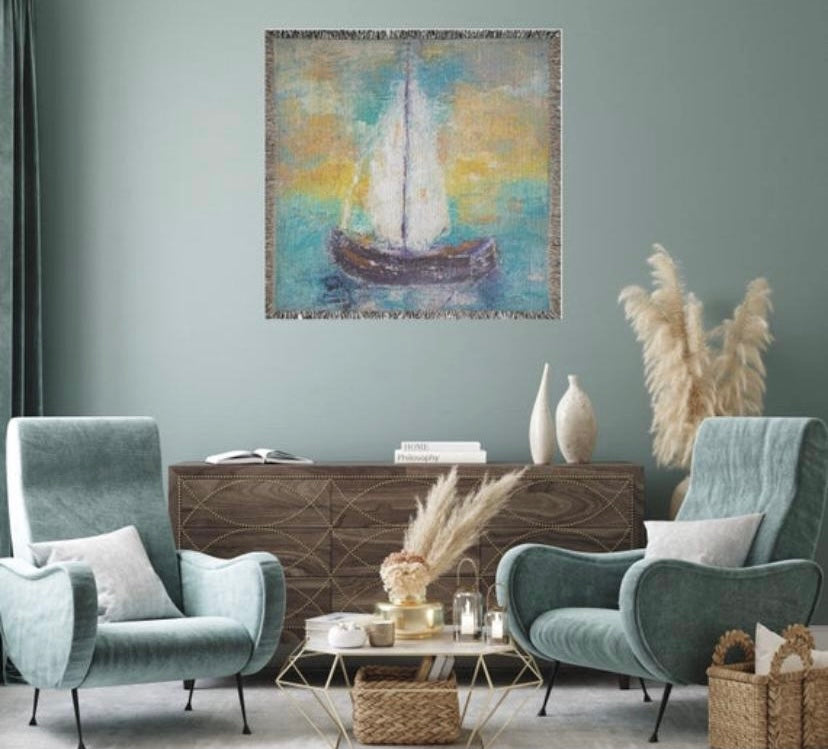 'Sail Away With Me' Sailboat Art Accent Pillow