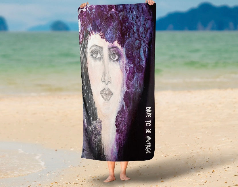 'Soul Searching' Hand Painted Portrait Beach Bath Towel