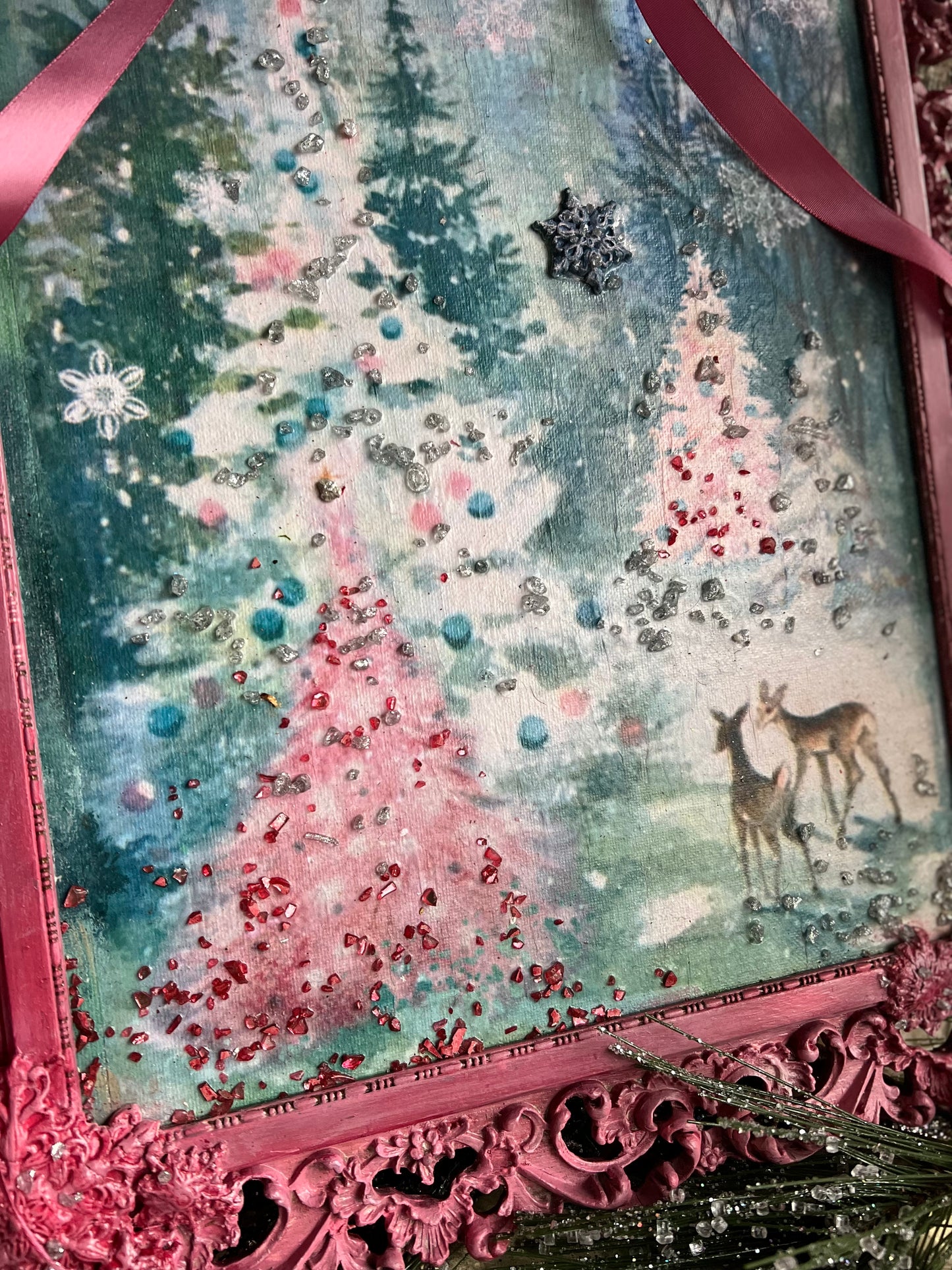 'Oh Christmas Tree' Vintage Pink Christmas Tree Boho Holiday Wall Hanger