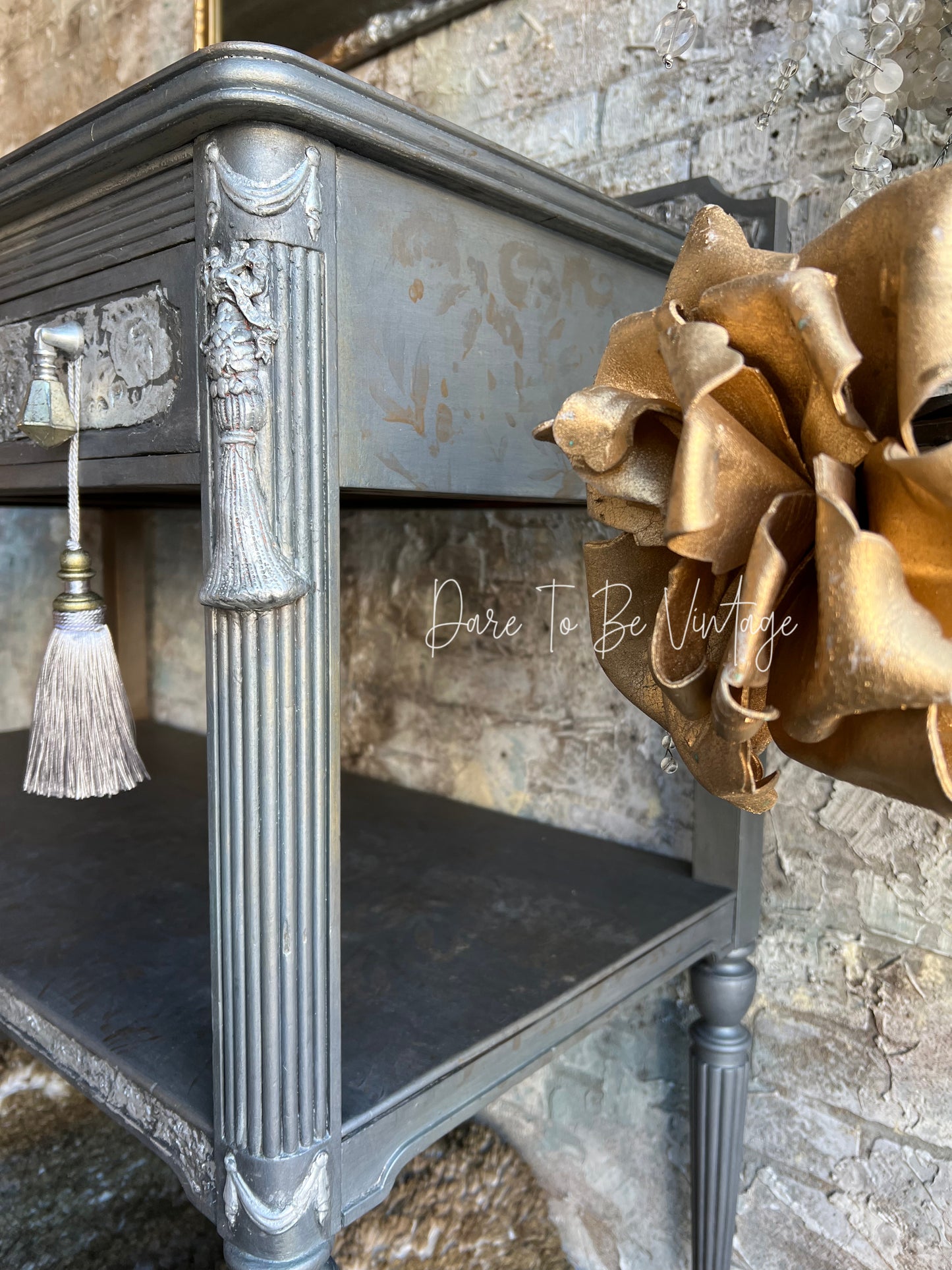 'Putting On The Ritz' Hand Painted Glitzy Glam Entrance Way Accent Table