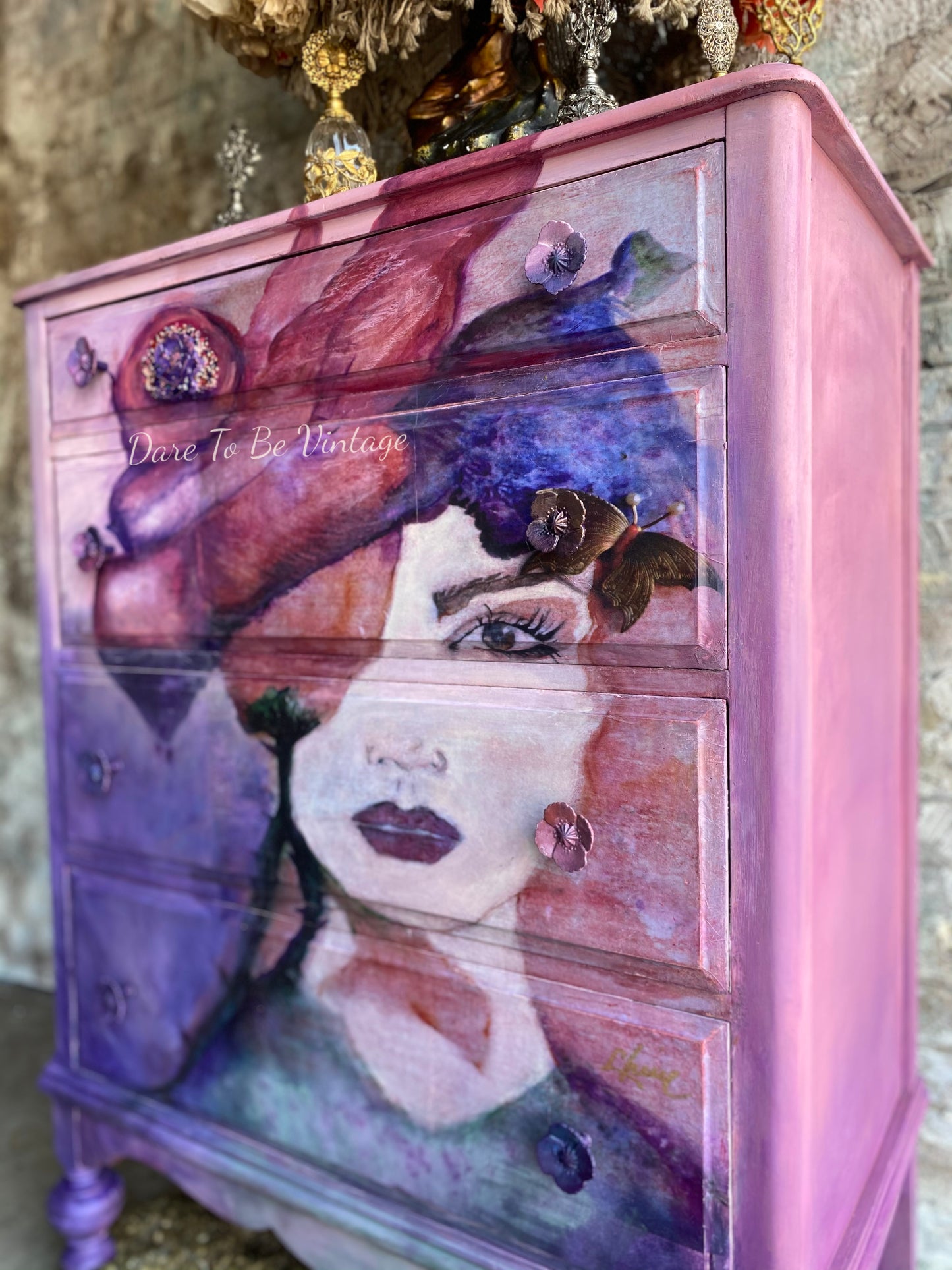 "Cover Me In Flowers" Hand Painted Dresser Cabinet