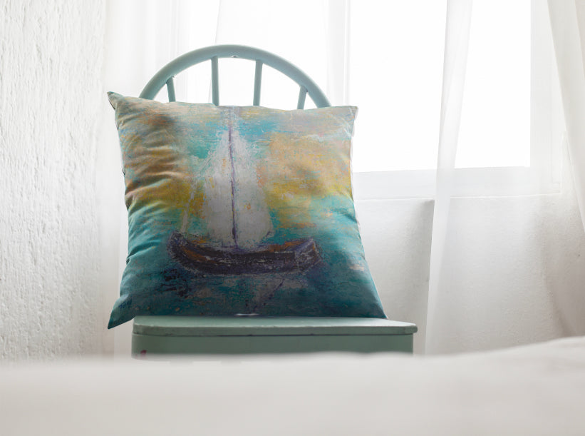 'Sail Away With Me' Sailboat Art Accent Pillow