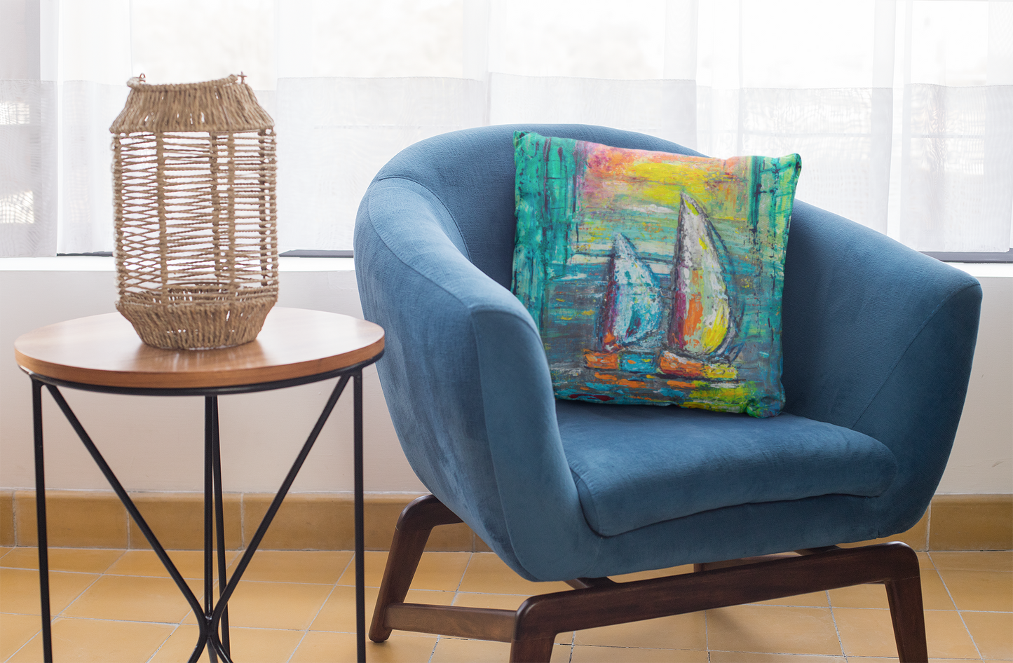 'A Quiet Morning At Sea ' Sailboat On The Ocean Accent Pillow