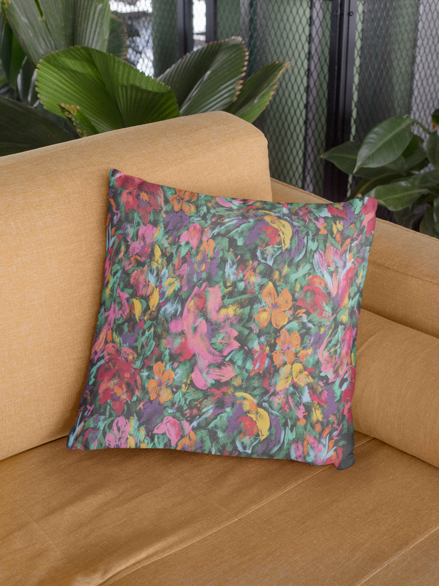 "Floral Romance " Vintage Inspired Floral Faux Suede Square Pillow
